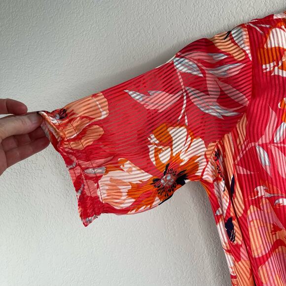 Tahari ASL Ruffle Hem Tie Waist V-Neck Short Sleeve Pink Floral Mini Dress 2 NWT - Picture 13 of 16